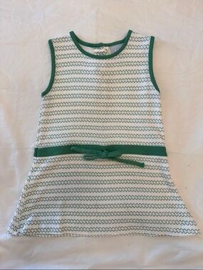 bella bliss White Knit Dress with Green Trim and Wave Stitch